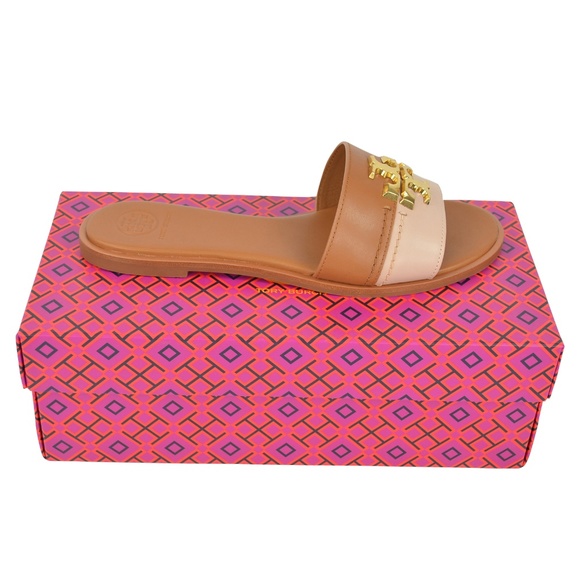 NIB Tory Burch EVERLY Two Tone Slide Sandals Tan - Picture 7 of 7
